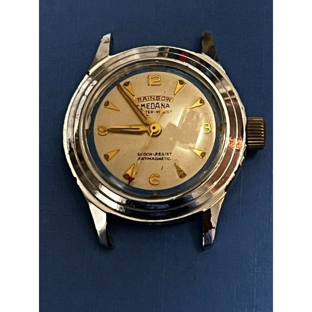 Vintage 1980s Rainbow Medana Stainless Silver Tone Watch 4 parts / repair